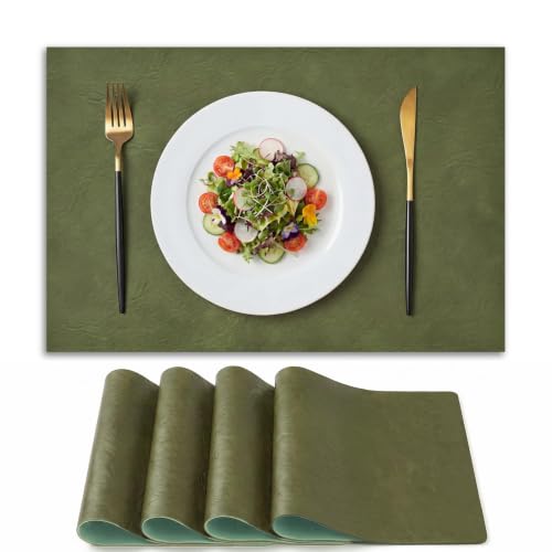 Artoid Mode Olive Green Faux Leather Placemats Set of 4 - color: Olive Green, size: 12" x 18", Rectangular Set of 4