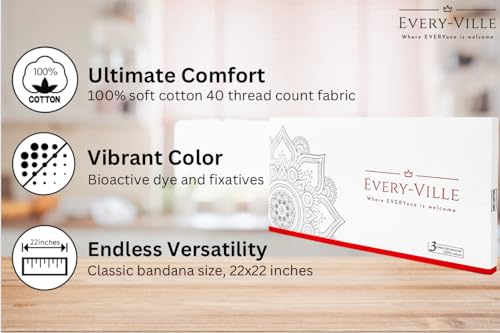 Every-ville Cotton Bandana Handkerchief for Men & Women, 3 Pack - color: Grey