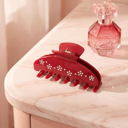 Red Claw Clips Acetate Big Hair Clips for Women Thick Hair 4In - color: red