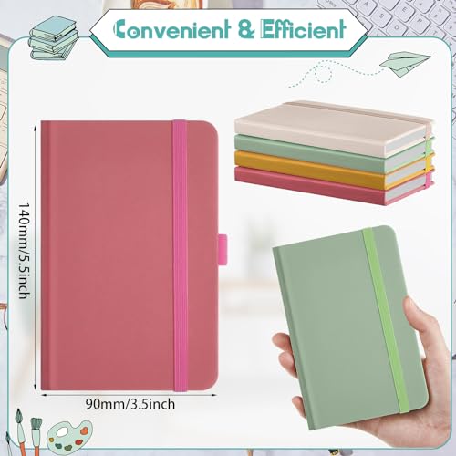 Laumoi Small Notebooks A6 Pocket Journals 3.5 x 5.5 Inch Small Leather Notebook Mini Ruled Lined Journal with Elastic Band Pen Holder Page Marker Ribbons(Morandi Colors,12 Pieces) - color: Morandi Colors