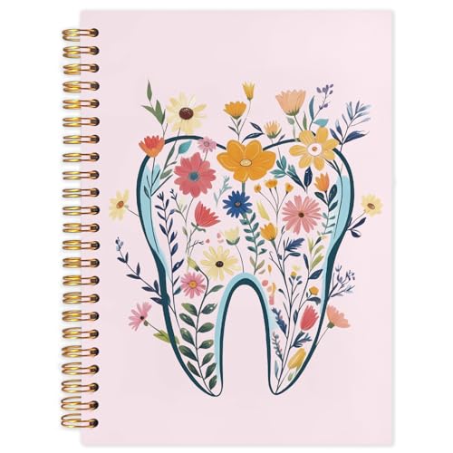 WUCHJ Dentist Gifts Notebook Journal, Dental Assistant Office Gifts for Women, Pink Floral Tooth Dental Spiral Notebook Journal for Note Taking, Dentist Office Supplies, 5.5x8.3 Inch - color: pink tooth flower