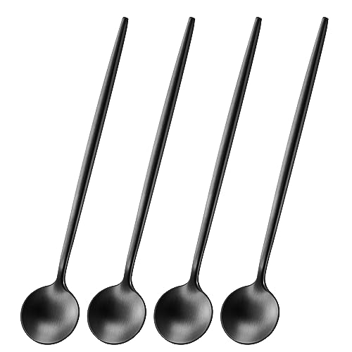 DEHOV 4 PCS 6.7 Inches Satin Black Stainless Steel 18/10 Coffee Spoons,Iced Tea Spoon,Espresso Stirring Spoons,Matte Black SS304 Teaspoons,Dessert Spoon,Long Coffee Spoons accessories - color: Black, size: 6.7 Inch