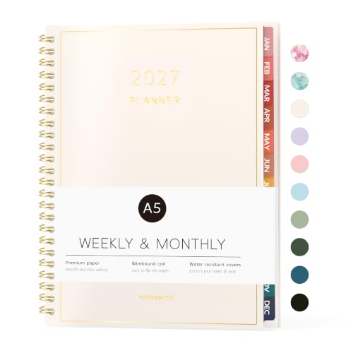 Forvencer 2027 Planner Weekly & Monthly, Flexible Cover Calendar Planner A5 - color: Off-white, size: 6.3"x8.4" (Jan 2027 - Dec 2027)