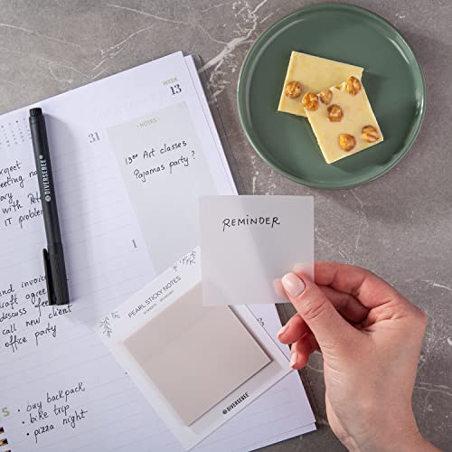DiverseBee 50 Sheets Pastel Transparent Sticky Notes, 3x3” Clear Sticky Tabs, Translucent Page Flags Book Markers Stickers, Planner Accessories, Bible Journaling Study Office School Supplies (Pearl) - color: Pearl