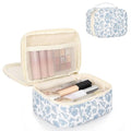 Relavel Travel Makeup Bag, Mini Floral Cosmetic Bag with 2 Layers - color: 01-Blue, size: Small
