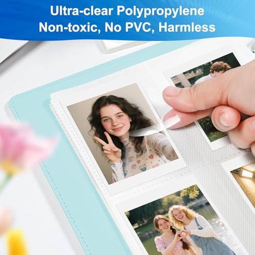 2x3 Photo Album, Clip-In PU Leather Cover A5 Photocard Binder, 200 Pockets, Compatible with Fujifilm Instax Mini & Polaroid Camera, Scrapbook for Instant Photos (Blue) - color: White-Blue