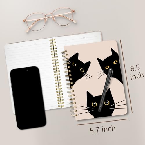Cute Spiral Notebook Journal A5 6x9 Note Book with Pocket, BlackCat - color: Three Cat