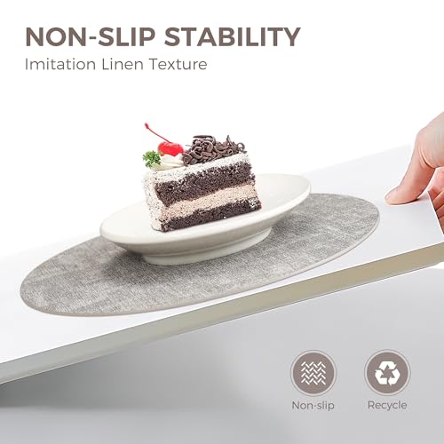13" Round Placemats Set of 6, Reversible Faux Leather Wipeable Table Mats - color: Light Grey