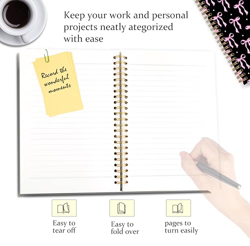 Cute Girly Pink Bow Notebook, Coquette Aesthetic Journal for Women Girls, Preppy Gifts, Bow Office Supplies, Preppy Pink and Black Spiral Notebook Journal 5.5x8.3 - color: Color 04