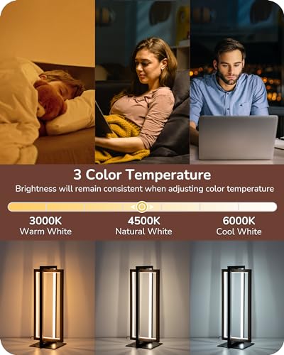 EDISHINE Modern LED Table Lamp, Minimalist Bedside Lamp, Walnut Wood Grain - color: Wood Grain Walnut Color