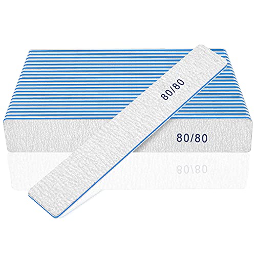 Nail File for Acrylic Nails 12pcs, 80/80 Grit Files Emery Boards, Jumbo Washable Thick Professional Square Nail File Manicure Tools for Nail Tech - size: 80/80 grit