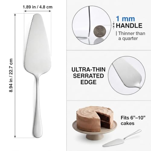 2-Piece Cake Server & Pie Cutter Set, Stainless Steel Triangle Spatula - color: Silver