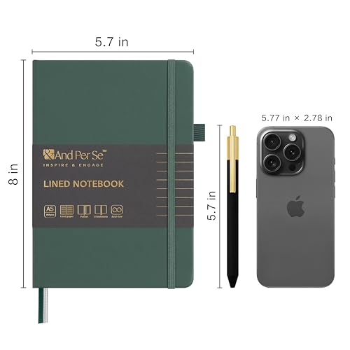 &And Per Se Lined Journal and Pen Set (3 Packs), A5 Leather Hardcover Notebook with Pen & Stationary Set, 160 Pages 100GSM Thick Ruled Paper Journal for Business Work Writing (Green) - color: Green