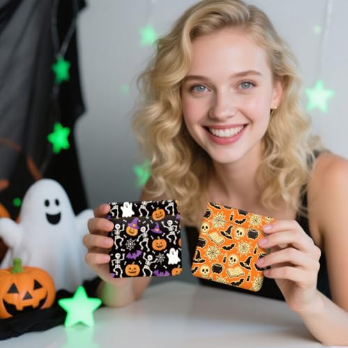 Peacoblue Halloween Elements Coin Purse,PU Leather Squeeze Pouch 4PCS - style: Halloween Elements