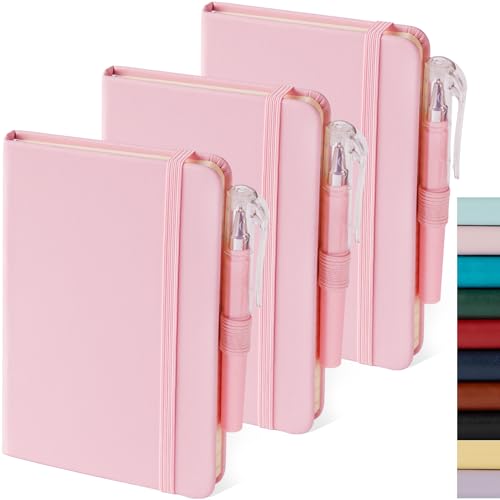 NIRMIRO Small Notebook with Pen, 3 Pack Pocket Size Pink Journal Notebooks Bulk for Women Work Writing Note Taking, Small Lined Notepad for School - color: 3 Pink, size: A6