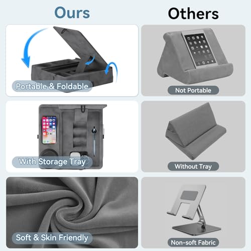 Tablet Pillow Stand with Storage for Bed, Lap, iPad and Kindle