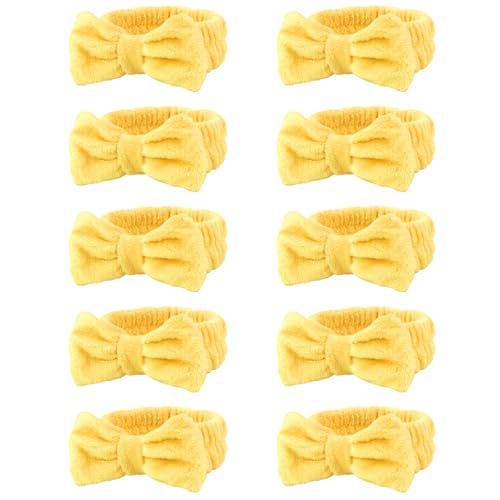 10 Pack Cute Yellow Soft Spa Headbands Bulk for Women Girls - color: Yellow