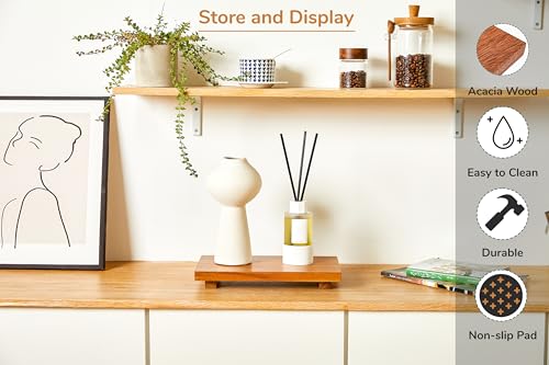 Medium 12" Acacia Wood Riser Pedestal Stand for Kitchen Counter - size: Medium:12"x 7"