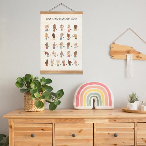 ZTGDA Sign Language Wall Art Poster, Sign Language Alphabet Wall Hanging Poster, Alphabet Banner Home Hanging Decor for Toddler Room Playroom Nursery Classroom Kids Room Decoration 12x16Inch