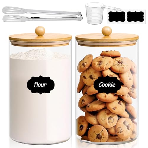 ComSaf Glass Storage Jars with Bamboo Lids 3.9 Qt 2 Pack Large Pantry Round - color: 3.9Qt/1Gallon-Round-2Pack