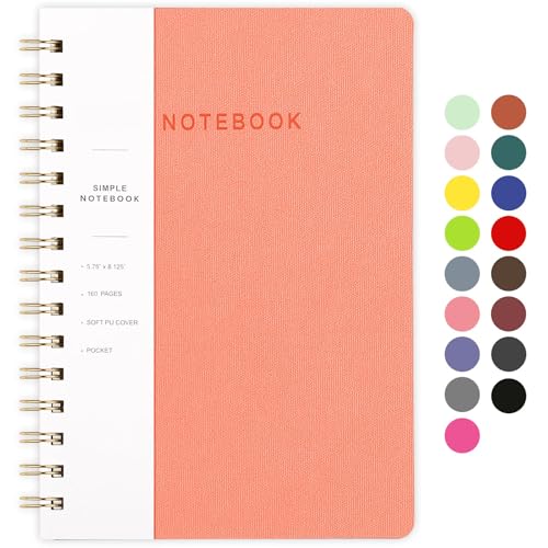 Spiral Notebook, Pink Notebook-6.1x8.2 Inch College Ruled Journal with Inner Pockets and 160 Pages, PU Leather Cover Business Journal, Twin-Wire Binding Notebook Perfect for Office & Home - color: 003-Pink-1pack, size: A5-160 pages