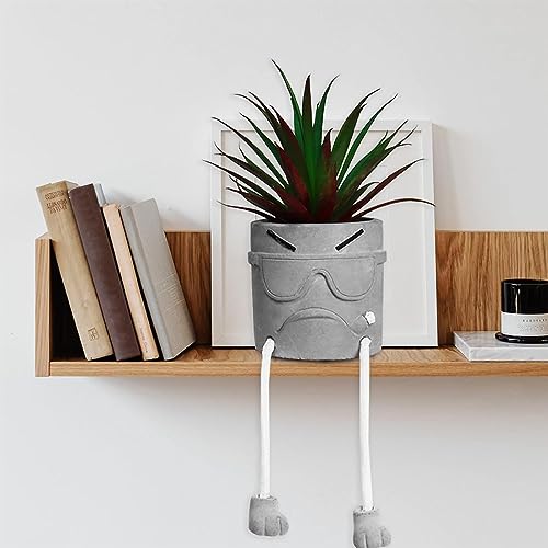 Zerzsy Artificial Succulents Plants in Cement Pots with Hanging Leg, Cute Small Fake Plant Kitchen Shelves Decor, Cool Office Decor Faux Succulent for Desk Shelf Decorations - color: 1 Pcs Set/Smoking