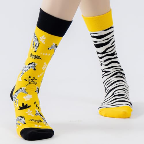 2 Pairs Cartoon Animal Crew Socks Fun Cotton Mid Calf Socks for Women - color: Zebra