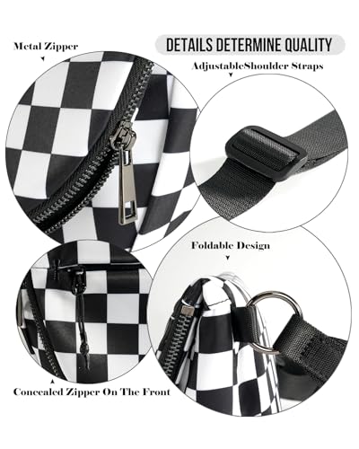 Crescent Bag for Women,Medium Nylon Crescent Bag Single Shoulder Bag - color: Crossbody bag- Black White Checkered