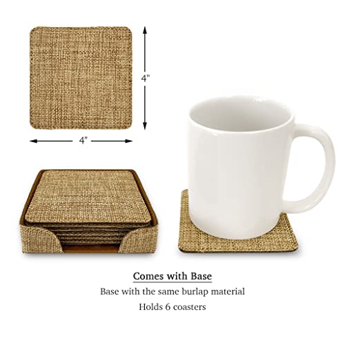 Smile Art Design Burlap COASTER Set of 6 with base Blank Square Burlap Textile Material Personalized Gifts Natural Decor House warming Farmhouse Living Room Kitchen Wedding Rustic Home Decor - color: Style 00 - Blank, size: Set of 6 - Square Coaster