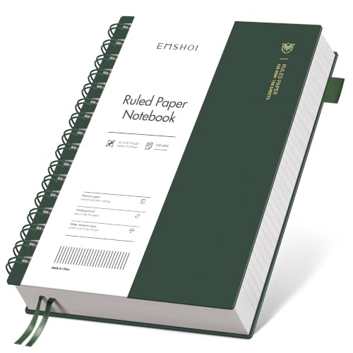 EMSHOI Lined Spiral Journal Notebook, 300 Pages, A5 Size (5.7'' x 8.2'') - color: DGreen, size: A5