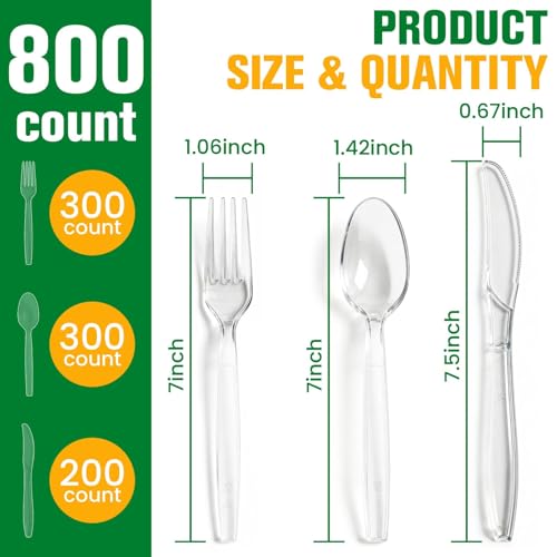 800 Count Plastic Silverware Heavy Duty, 300 Forks, 300 Spoons, 200 Knives - size: 800 Combo Set(Spoons+Forks+Knives)