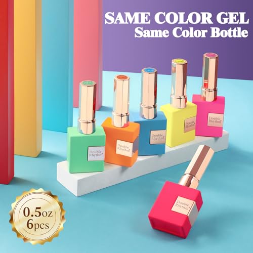 Double Rhythm 6 Pcs 15 ML Gel Polish Set Same Color Same Bottle Soak Off Gel Polish Kit Nail Art Manicure Salon DIY at Home for Women (Pastel Red Pink Orange Yellow Green-T6-11) - color: Neon Sweetie
