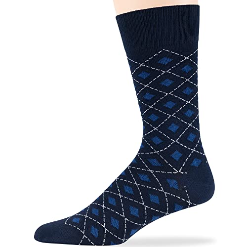 7BIGSTARS Men Cotton Patterned Crew Dress Socks 4-6 Pack, L 9-12 - color: Estate Blue, Dark Navy, Light Beige (A37)