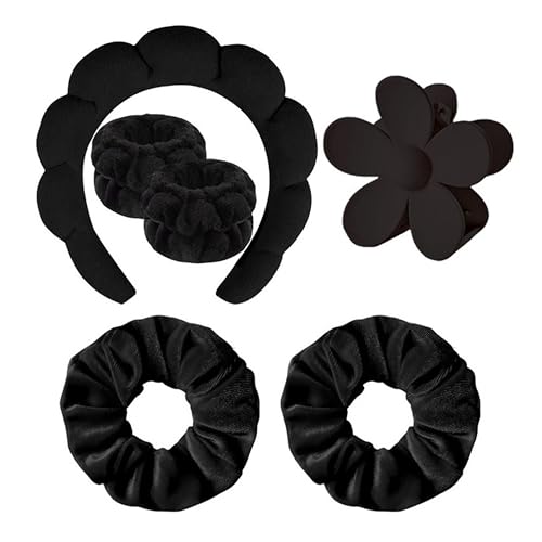 Spa Headband Set Washing and makeup sponge hair hoop suit bath towel cloth for cleaning the face or bath beam. (Black, Average code) - color: Black
