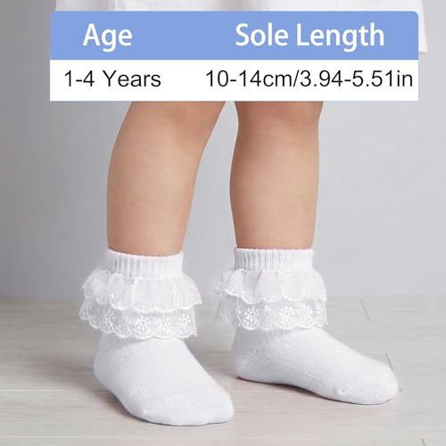 3 Pairs Baby Girl Socks Ruffle Sock Lace Frilly Socks for Newborn Infant Toddler 1-2 Years - color: White