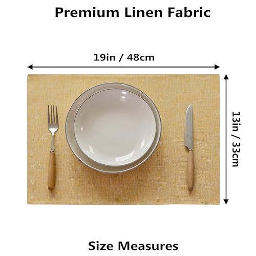 Demetex Placemats Set of 6 Yellow Linen Table Mats Heat Resistant Cloth Place Mats for Dining Room Kitchen Tables, Yellow - color: Yellow, size: Placemats set of 6