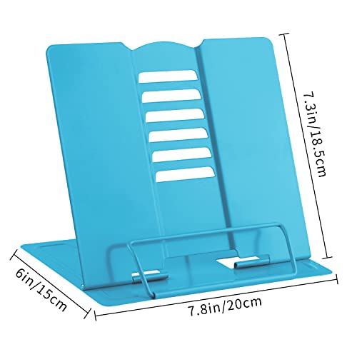 MSDADA Book Stand Metal Reading Rest Book Holder Adjustable Cookbook Documents Holder Portable Sturdy Bookstands for Recipes Textbooks Tablet Music Books with Page Clips (Sky Blue) - color: Sky Blue