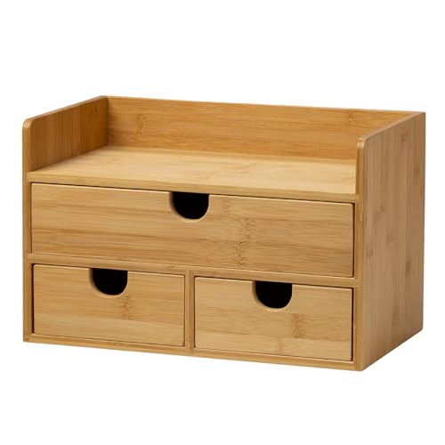 MEEDEN Bamboo Desk Organizer with Drawers: Storage Container with Shelf - color: 3 Drawers with shelf