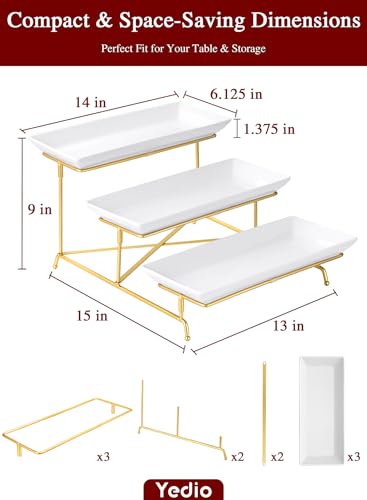 3 Tiered Serving Tray, 14 Inch Porcelain Serving Platters, Gold - color: Gold, size: 15" x 13" x 9"
