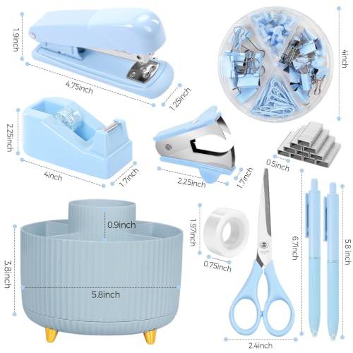 SKYDUE Blue Desk Accessories 11Pcs with Rotating Pen Holder for Desk - color: Blue