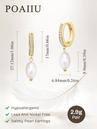 Pearl Earrings for Women,14K Gold/Silver Plated Dangle Drop Earrings - color: yellow