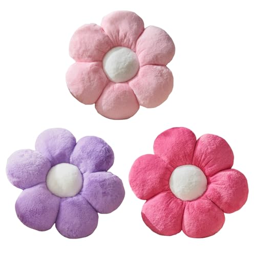 3PCS Flower Pillow Set,15.7In Daisy Pillow Purple Pink - color: 3pcs Hot Pink Purple Pink, size: 15.7in