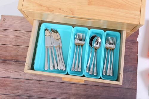 Kutesna 15PCS Interlocking Drawer Organizer, Plastic Desk Organizer Set - color: Blue&Green, size: 15 pieces