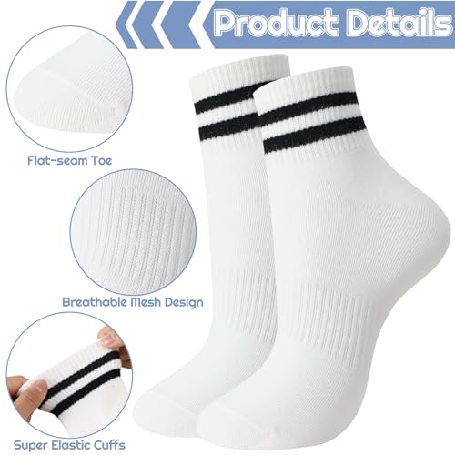Womens White Crew Socks 6 Pair Striped Trim Casual Crew Socks - color: 8pairs White