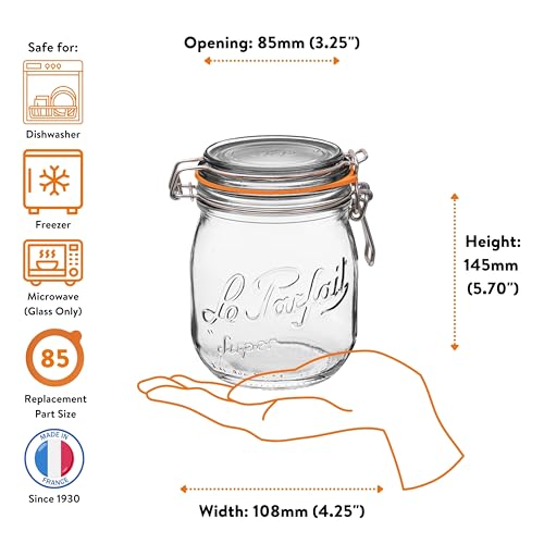 Le Parfait Super Jar 750ml (24oz) Glass Canning Jar, Wire Bail Lid, 4 Pack - color: 24oz (Set/4)