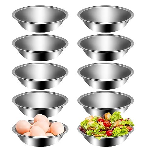 10Pcs Small Stainless Steel Bowls, 6 1/2" Wide Kitchen Metal Bowl with Flat Base, 3/4" Quart Prep Bowls for Meal Prep Cooking Serving Baking - size: 6.3" Width