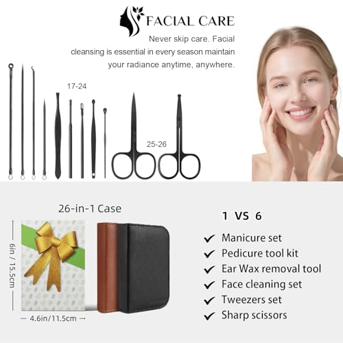 26Pcs Manicure Nail Clipper Set for Men Women Gift, Black Case - color: Black