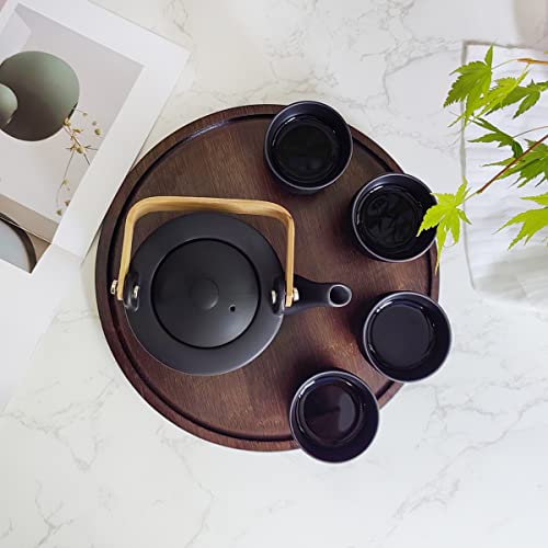 Japanese Tea Set with Teapot and Tea Cup Set for 4 (Black) - color: Black