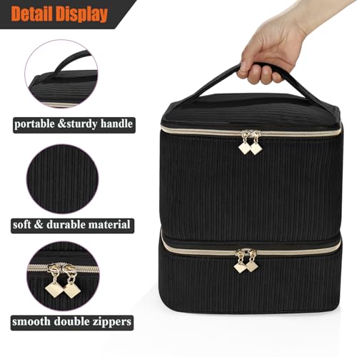 Corduroy Nail Polish Organizer and Nail Lamp Case, Nail Kit Organizer Holds 30 Bottles (15ml - 0.5 fl.oz) and a Nail Lamp, Nail Polish Carrying Case with Manicure Tools Storage Sections (Black) - color: Black