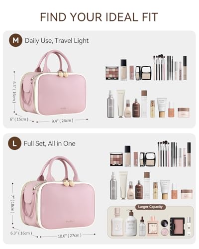 Prite Large Makeup Bag, Waterproof Travel Cosmetic Case with Brush Holder - color: Pink, size: Large
